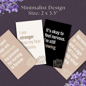 May include: Four motivational cards with a minimalist design. Each card features a different quote about strength, nerves, and passion. The cards are 2 inches by 3.5 inches and feature a simple line drawing of a heart monitor.