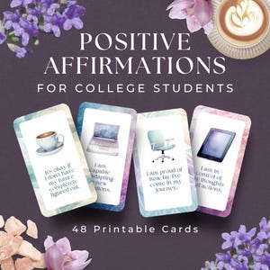 48 positive Affirmationen für College, INSTANT DOWNLOAD, Motivationszitate für College-Studenten, druckbare Wohnheimdekoration, College Dorm Decor