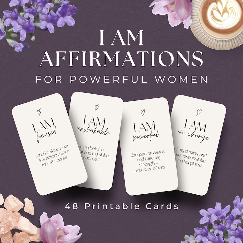 48 I AM Affirmation Cards for Powerful Women, INSTANT DOWNLOAD, Mental ...