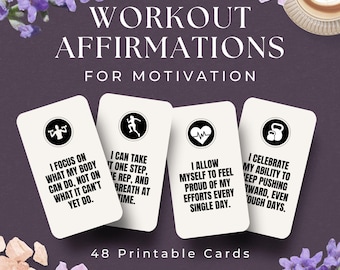48 Daily Workout Affirmation Cards, INSTANT DOWNLOAD, Fitness Affirmations, Workout Gifts, Gym Gifts for Her, Workout Inspiration Cards Deck