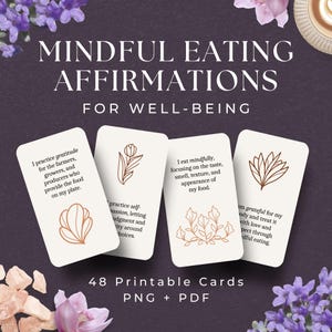 48 cartes d'affirmations pour manger en pleine conscience, TÉLÉCHARGEMENT IMMÉDIAT, cartes de pleine conscience, cartes de repas, jeu de cartes d'affirmations du jour, cartes de repas intuitives