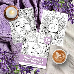 30 Mindfulness Coloring Sheets, INSTANT DOWNLOAD, Mindfulness Affirmations, Printable Mindfulness Coloring Pages, Adult Coloring Book - BU04
