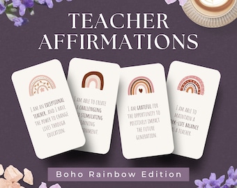 48 Teacher Affirmation Cards, INSTANT DOWNLOAD, Teacher Appreciation, Teacher Gift, Teacher Must Haves, Gifts for Teachers, BOHORainbow BC1