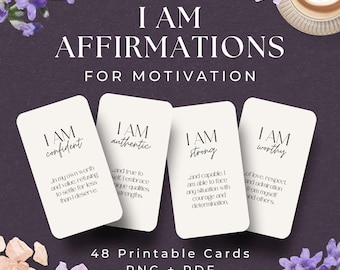 48 I AM Affirmation Cards, INSTANT DOWNLOAD, Positive Affirmation Deck, Mindfulness Cards, I am cards, Positive Quote Cards, Minimalist- MC1