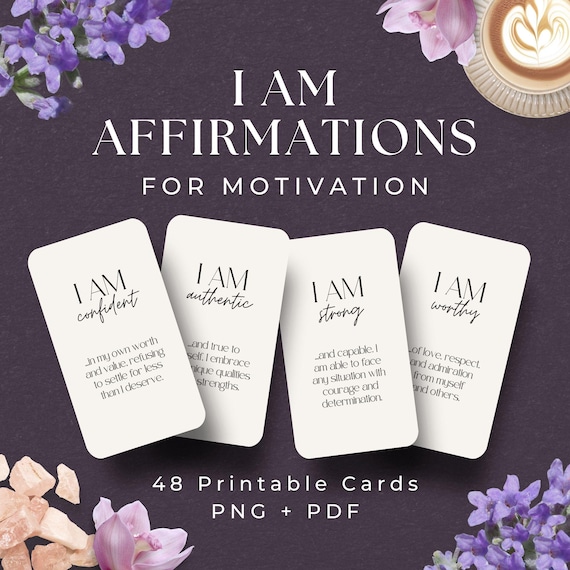 48 I AM Affirmation Cards, INSTANT DOWNLOAD, Positive Affirmation Deck, Mindfulness Cards, I am cards, Positive Quote Cards, Minimalist- MC1