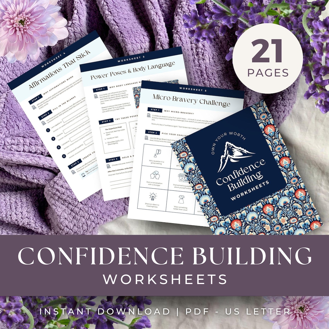 Confidence Worksheets, INSTANT DOWNLOAD, Self-confidence Workbook ...