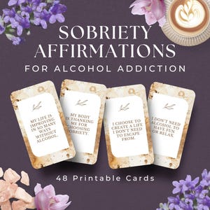 48 Affirmationskarten, INSTANT DOWNLOAD, druckbare Affirmationskarten, Nüchternheit Unterstützung, Inspirationskarten