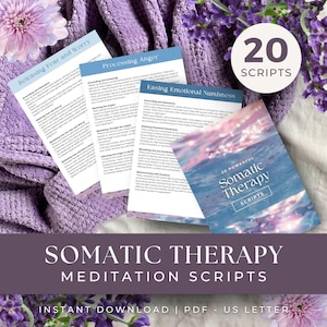 以下が含まれることがあります： 20の印刷可能な体性療法瞑想スクリプトのセット。スクリプトは、怒り、恐怖、心配などの感情を処理するのに役立ちます。スクリプトは、PDF形式で即時ダウンロードできます。