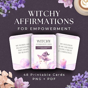 48 cartes d'affirmation de la sorcière, TÉLÉCHARGEMENT IMMÉDIAT, jeu de cartes d'orientation spirituelle imprimable, cartes de soins personnels, cadeaux spirituels pour femmes