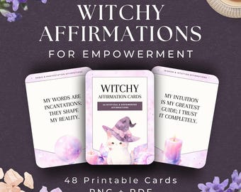 48 Witchy Affirmation Cards, INSTANT DOWNLOAD, Printable Spiritual Guidance Deck, Positive Self-Care Cards, Spiritual Gifts for Women