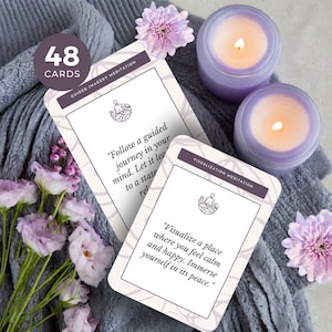 48 Meditation Cards Printable, INSTANT DOWNLOAD, Mindfulness Flash Cards, Guided Breathing Exercises, Mindful Meditation Kit, Calm Down