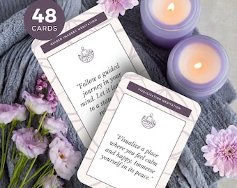 48 Meditationskarten zum Ausdrucken, INSTANT DOWNLOAD, Mindfulness Flash Cards, Geführte Atemübungen, Mindful Meditation Kit, Calm Down
