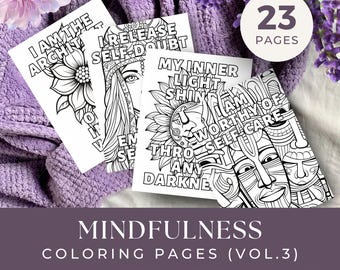 Mindfulness Affirmation Colouring Pages, INSTANT DOWNLOAD, Adult Coloring Pages, Coloring Sheets with Daily Affirmations, Coloring Book