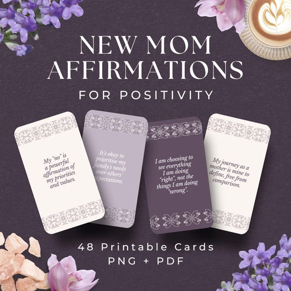 48 Affirmation Cards for New Moms, INSTANT DOWNLOAD, New Mom Affirmation Cards, Motherhood Affirmation Cards, New Mama Affirmations Mom Gift