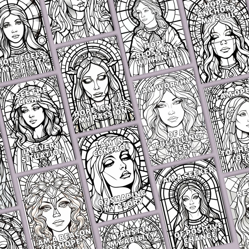 24 Hope Affirmations Colouring Pages, INSTANT DOWNLOAD, Stained Glass ...
