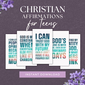 48 cartes d'affirmation chrétiennes pour adolescents, TÉLÉCHARGEMENT IMMÉDIAT, affirmations de versets bibliques, affirmations d'adolescents, cadeau pour adolescents