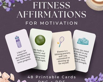Fitness Affirmation Cards for Positive Mindset, INSTANT DOWNLOAD, Workout Motivation, Self-Care, and Mental Health Boost, gym affirmations