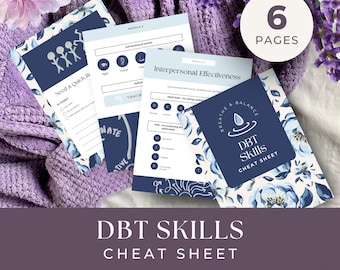 DBT Skills Cheat Sheet, INSTANT DOWNLOAD, Coping Skills Guide, Mental Health Printable, Therapy Resources for Emotional Regulation & bpd