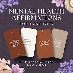 63 Affirmationskarten für psychische Gesundheit, SOFORTIGER DOWNLOAD, tägliche Affirmationen für Achtsamkeit, Geschenk zur Angstlinderung, Ermutigung für Angst