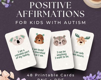 Affirmation Cards for Kids with Autism, INSTANT DOWNLOAD, Encouragement Cards, School Counselling Tools, Calm Down Kit, Kids Therapy Tools