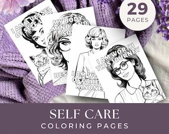 29 Self-Care Affirmations Coloring Pages, INSTANT DOWNLOAD, Adult Coloring Pages, Coloring Sheets with Daily Affirmations, Coloring Book
