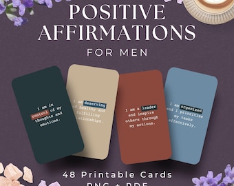 48 Affirmation Cards for Men, INSTANT DOWNLOAD, Affirmations for Men, Gifts for Men, Printable Card Deck, Men Gifts Ideas, Gifts for Him
