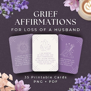 35 Grief Affirmation Cards for Loss of Husband, INSTANT DOWNLOAD, 3.5x5&quot;, Sympathy Gift, Funeral Gifts, Lost Loved One, CELESTIAL- CC1