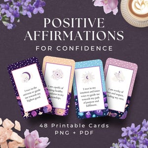 48 Affirmations for Confidence, INSTANT DOWNLOAD, Affirmation Cards for Confidence, Printable Cards, Daily Meditation Card Deck - CC1