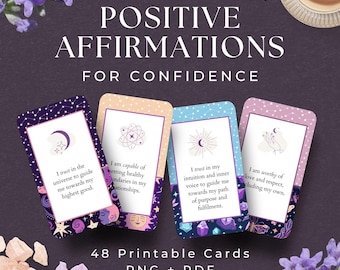 48 Affirmations for Confidence, INSTANT DOWNLOAD, Affirmation Cards for Confidence, Printable Cards, Daily Meditation Card Deck - CC1