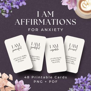 48 I AM-bevestigingen voor angst, DIRECT DOWNLOAD, bevestigingskaarten voor angst, angstkaarten, kaarten geestelijke gezondheid, minimalistisch - MC1