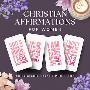 48 tarjetas de afirmación para mujeres cristianas, DESCARGA INSTANTÁNEA, Regalos cristianos para mujeres, Tarjetas de afirmación cristianas imprimibles para mujeres
