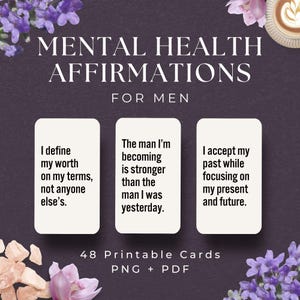 48 Daily Affirmation Cards for Men, INSTANT DOWNLOAD, Masculine Affirmation Cards, Gifts for Men, Mental Health Affirmations Cards Deck