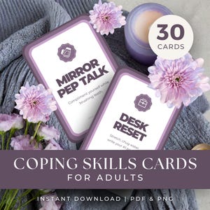 30 Coping Skills Cards for Adults, INSTANT DOWNLOAD, Mental Health Tools, Anxiety Relief Strategies, Therapy Resources, DBT Skills