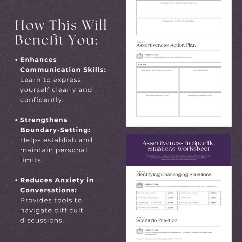 Assertiveness Worksheets, INSTANT DOWNLOAD, Communication Skills, Self ...