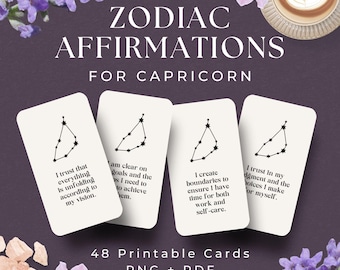 48 Zodiac Sign Affirmation Cards for Capricorn, INSTANT DOWNLOAD, Capricorn Affirmation Cards, Star Sign Gift, Capricorn Zodiac Sign Cards