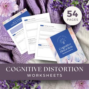 Cognitive Distortion Worksheets, INSTANT DOWNLOAD, CBT Therapy Tools, Unhelpful Thinking Patterns, Anxiety Coping Skills, Therapy Tools