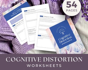 Cognitive Distortion Worksheets, INSTANT DOWNLOAD, CBT Therapy Tools, Unhelpful Thinking Patterns, Anxiety Coping Skills, Therapy Tools