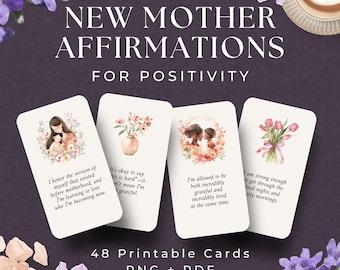 48 biglietti di affermazione per neomamme, DOWNLOAD IMMEDIATO, Supporto positivo post-partum, Regalo per neomamme, Affermazioni per la maternità