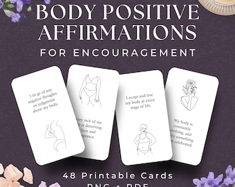 48 Body Positive Affirmation Cards, INSTANT DOWNLOAD, Body Positivity, Positive Words, Body Acceptance, Self Affirmations, Card Deck, LA1
