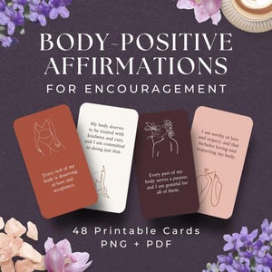 48 Body Positive Affirmationskarten, SOFORT-DOWNLOAD, Body Positivity Karte, Körperakzeptanz, Empowerment Kartenset, Selbstliebekarten druckbar