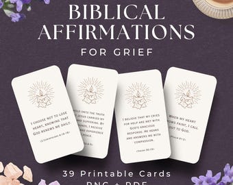 Minimalist Christian Affirmation Cards for Grief, INSTANT DOWNLOAD, Grief Card, Christian Gift, Bible Verse Cards, Prayer Cards Printable