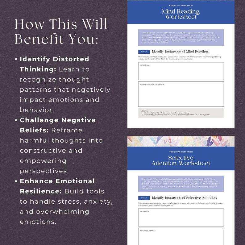 Cognitive Distortion Worksheets, INSTANT DOWNLOAD, CBT Therapy Tools ...