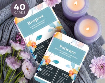 40 Core Values Cards, INSTANT DOWNLOAD, ACT Therapy, Character Trait Card, Teaching Core Values, Personal Values, Life Coaching Tools