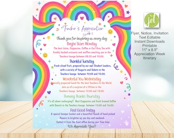 Editable Teacher Appreciation Week Flyer, Bright & Happy Rainbow Teacher Appreciation Flyer | Fun Printable School Poster, Instant Download