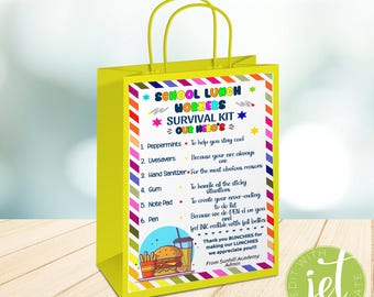 Editable Lunch Workers Survival Kit Tag, Goody Bag, Lunch Worker Appreciation, Lunch Worker Bag, Text Editable Giftbag, Download, Printable