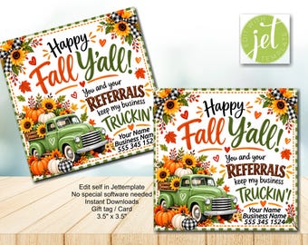Fall Referrals Gift Tags Editable, Happy Fall Y'all (Digital Download)