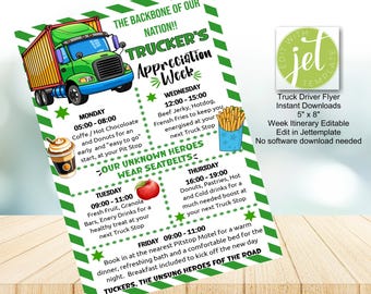 Trucker Driver Appreciation Week Flyer, Trucker Appreciation Week: Editable Itinerary (Digital Download, 8.5"x11")
