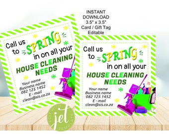 Editable Cleaning Services Gift tag, Call us to Spring clean your house cleaning needs,  Cleaning Marketing, Instant Download, Housekeeping