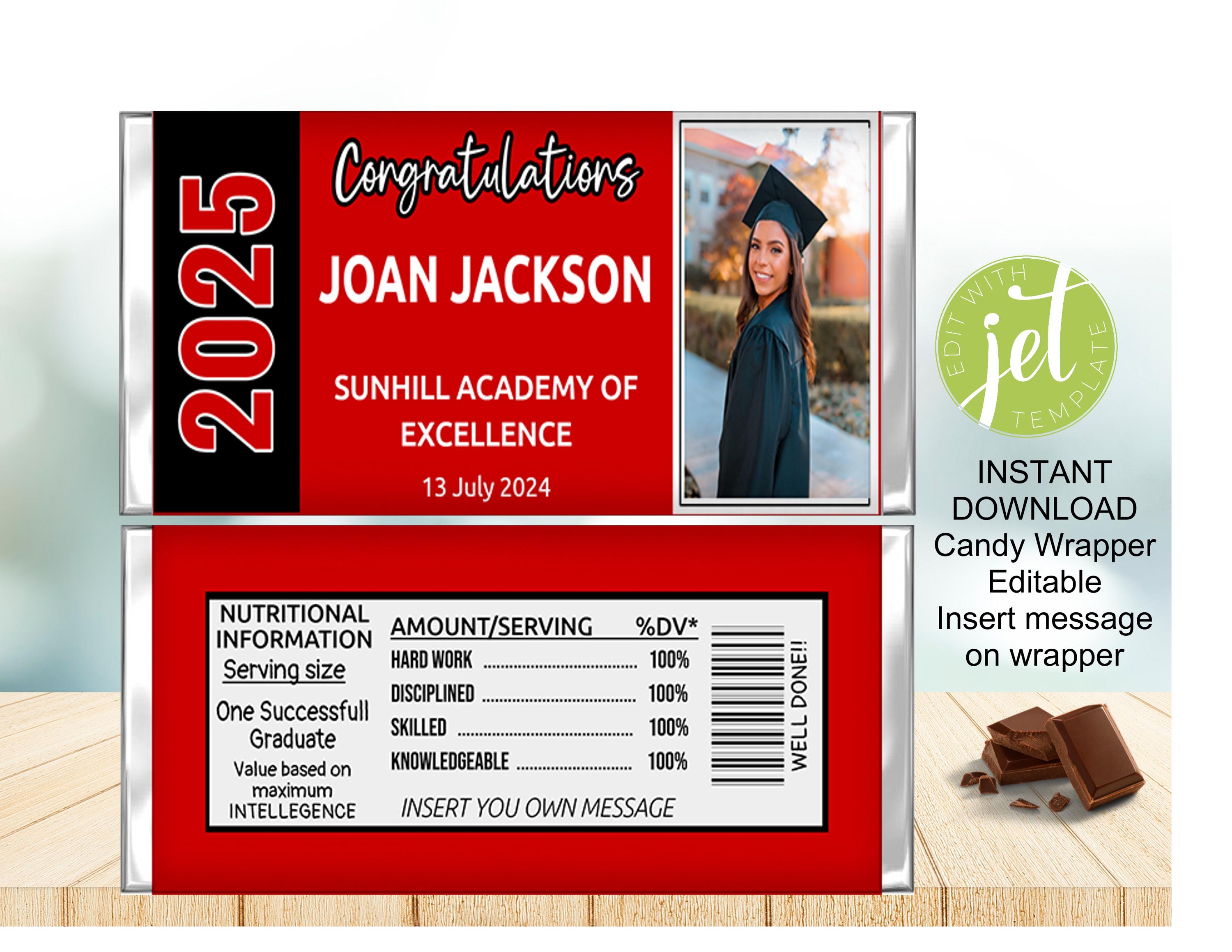 Graduation Candy Wrapper, Congratulations, Editable Candy Wrapper ...