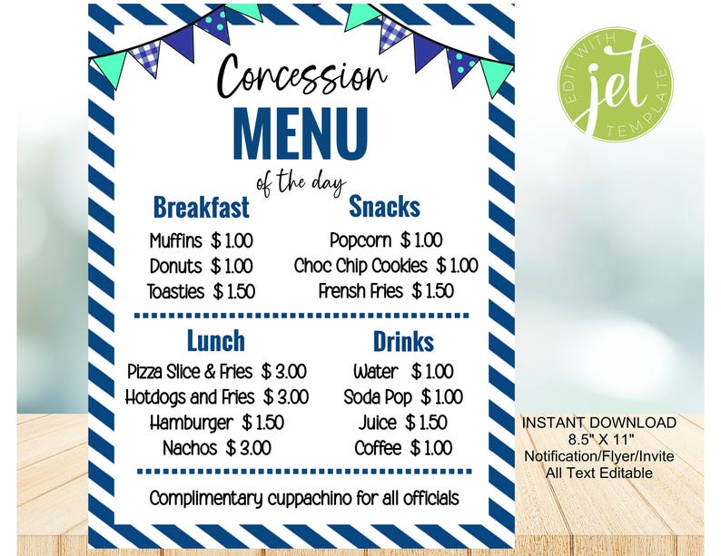 Editable Concession Menu Flyer: Sports Template (digital Download) - Etsy